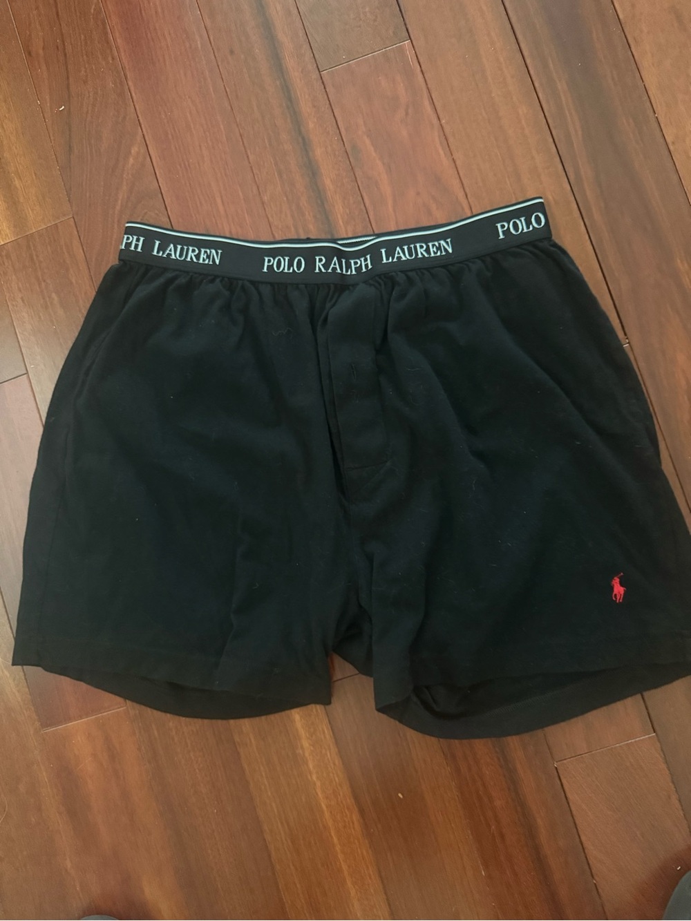 Polo Ralph Lauren Men’s Black Cotton Knit Boxer Shorts SZ L Elastic W Logo